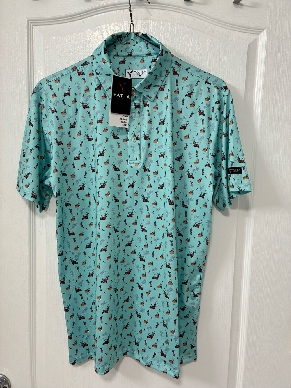 Yatta Men's Aqua Printed Polo Shirt with Golf Motif Size Medium